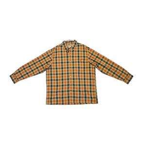 Duluth Trading mens orange/green plaid Long sleeve camp shirt Size L Relaxed Fit